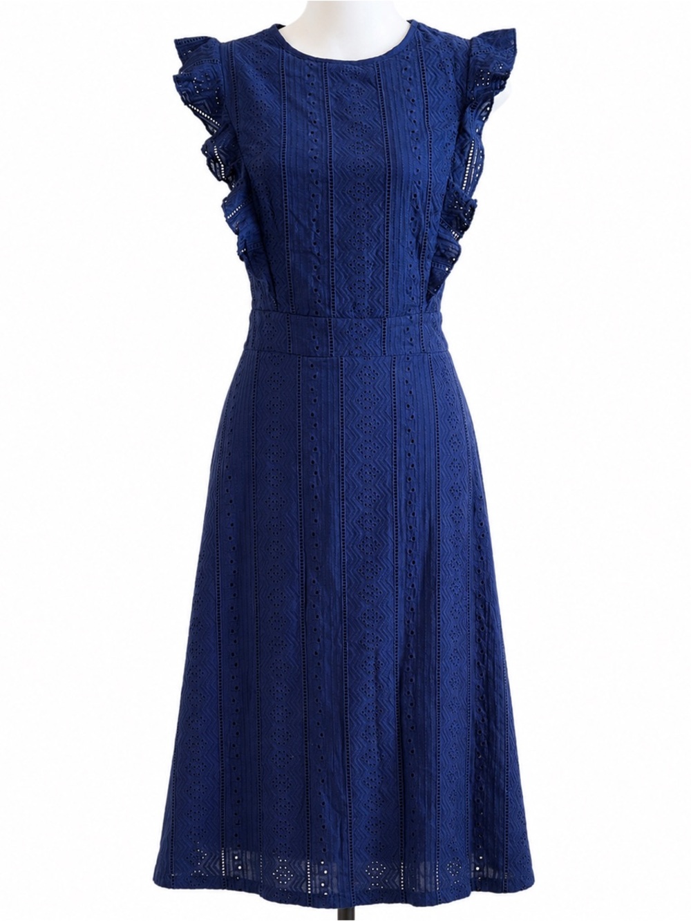 Ecowish NWT Navy Eyelet Embroidered Ruffle Sleeve Midi Dress Large